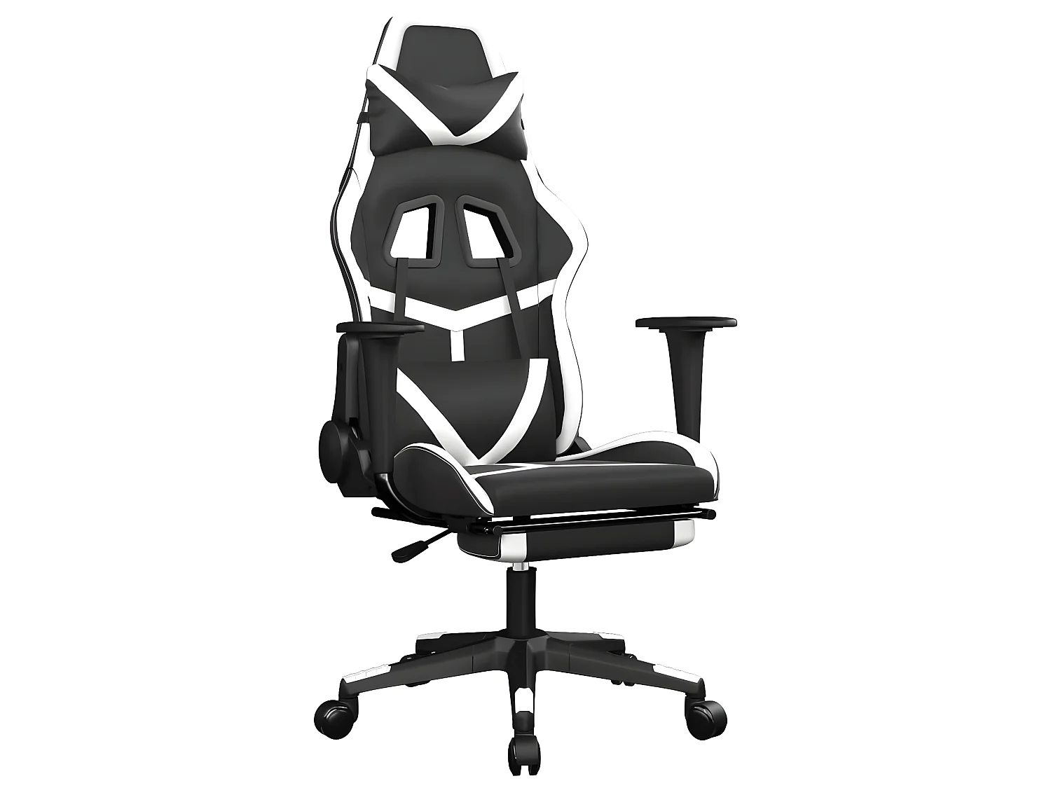 Chaise gaming avec repose-pied Noir&Blanc Similicuir SEF22004