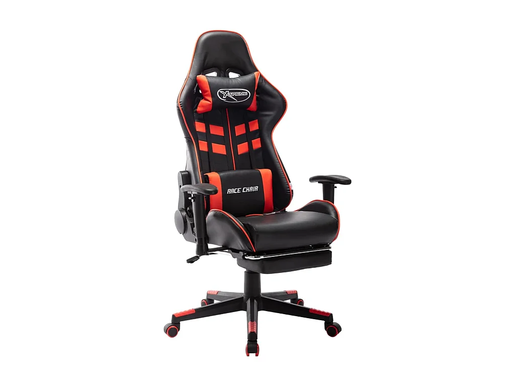 Cadeira gaming c/ apoio de pés couro artificial preto/vermelho PT260188