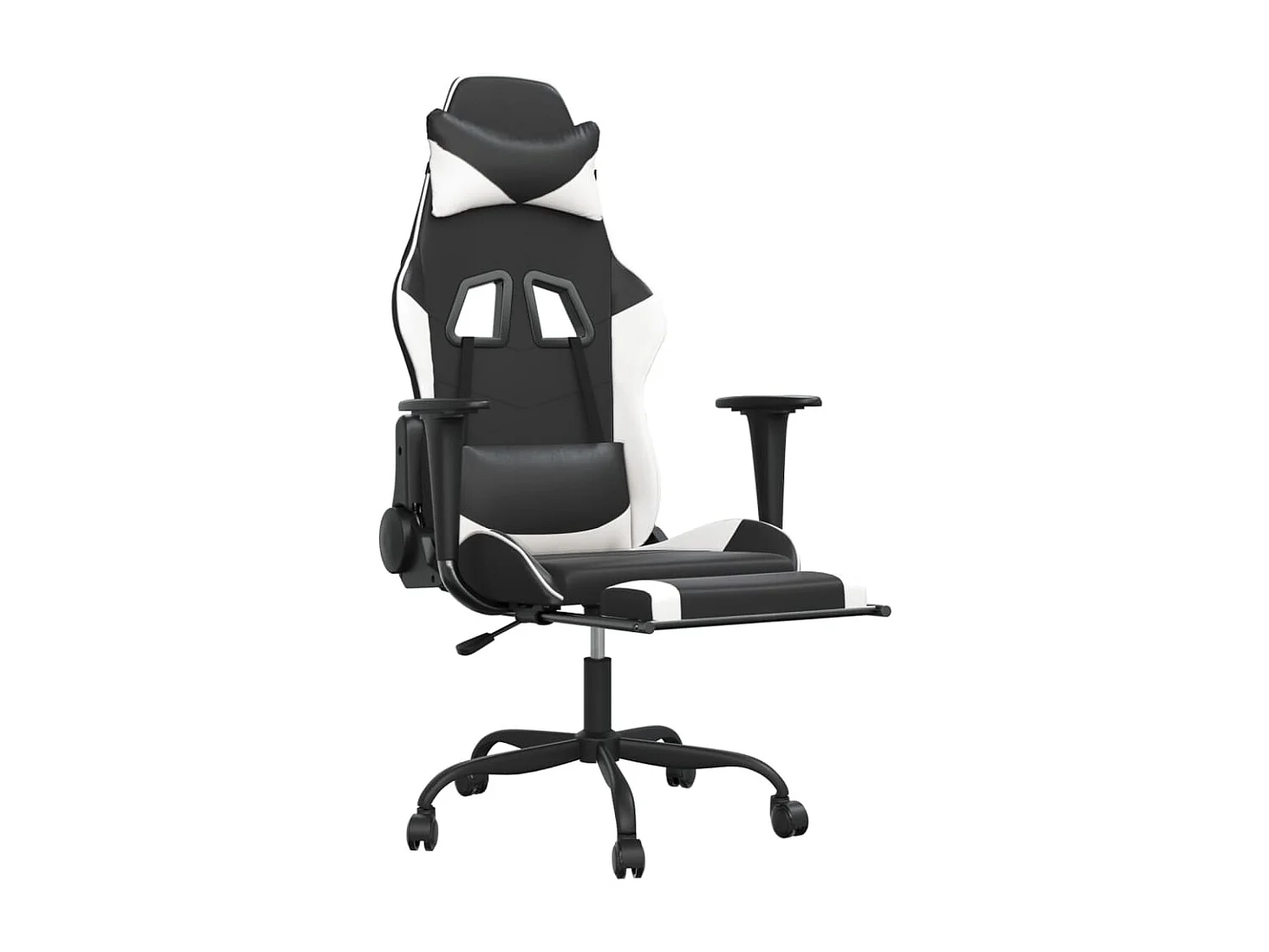 Chaise gaming avec repose-pied Noir&Blanc Similicuir SEF41837