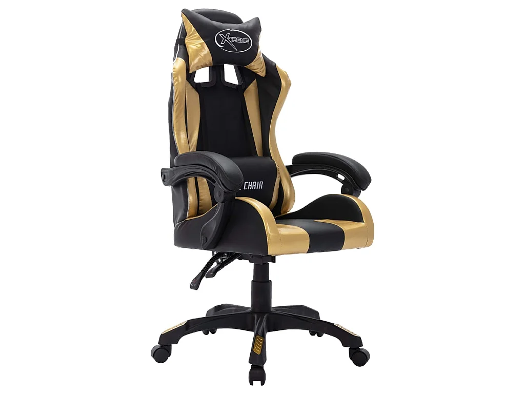 Silla gaming con luces LED RGB cuero sintético dorado y negro ES712420