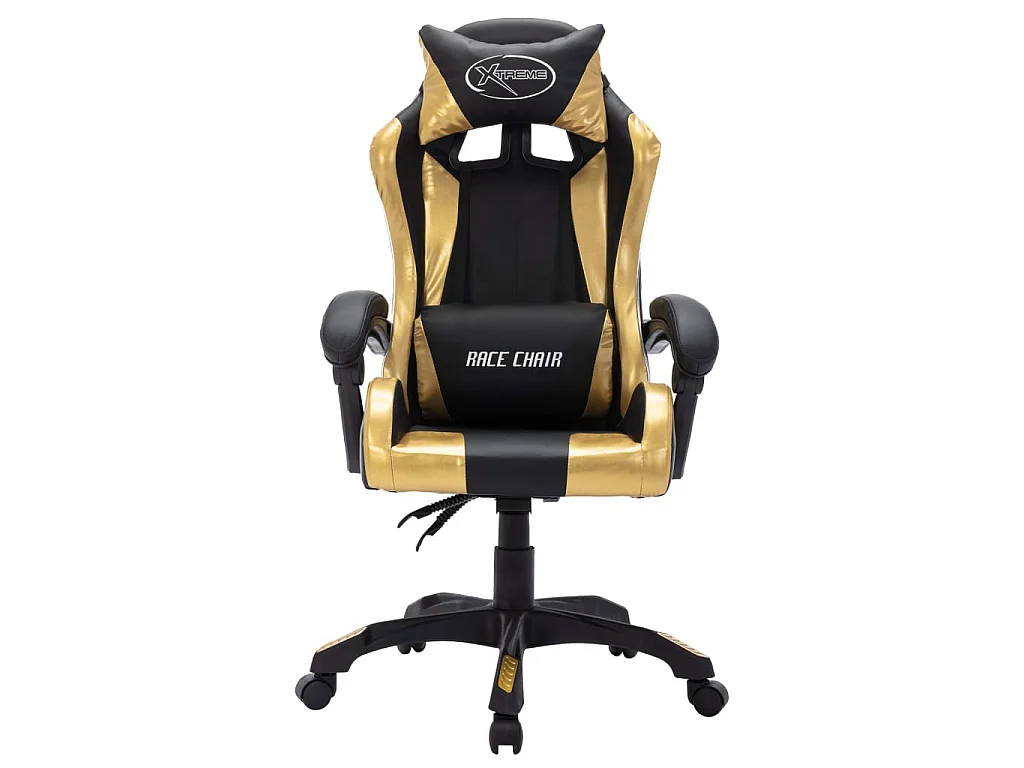 Silla gaming con luces LED RGB cuero sintético dorado y negro ES712420