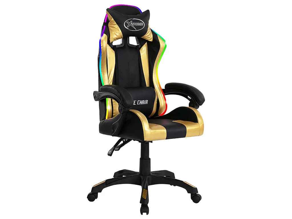 Silla gaming con luces LED RGB cuero sintético dorado y negro ES712420