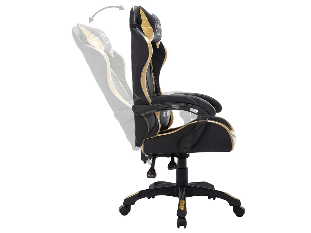 Silla gaming con luces LED RGB cuero sintético dorado y negro ES712420