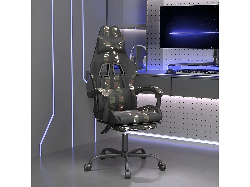 Silla gaming giratoria y reposapiés cuero sintético ES37542