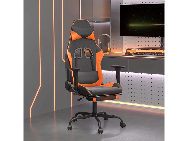 Cadeira gaming massagem c/ apoio pés couro artif. preto/laranja PT751877