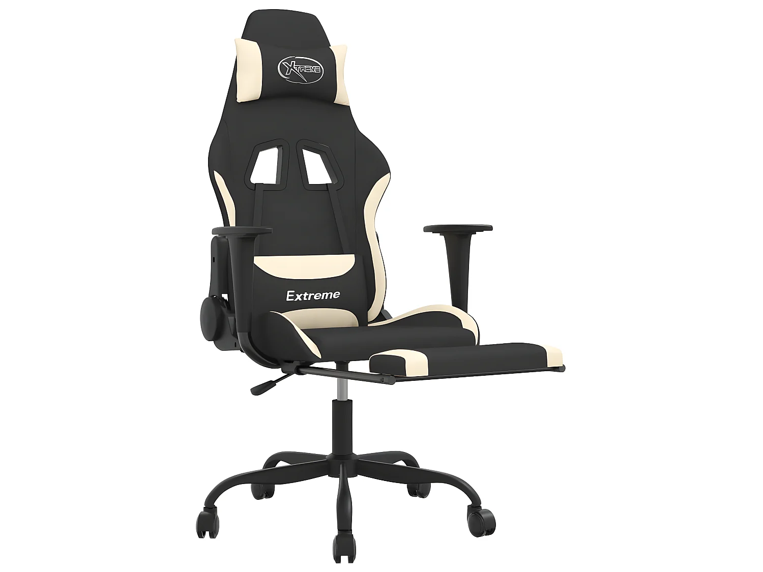 Gamestoel met voetensteun en massagefunctie stof zwart en rood NL294883