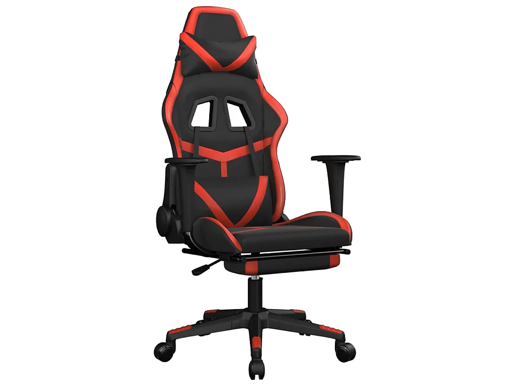 Cadeira gaming massagem + apoio pés couro artif. preto/vermelho PT867680