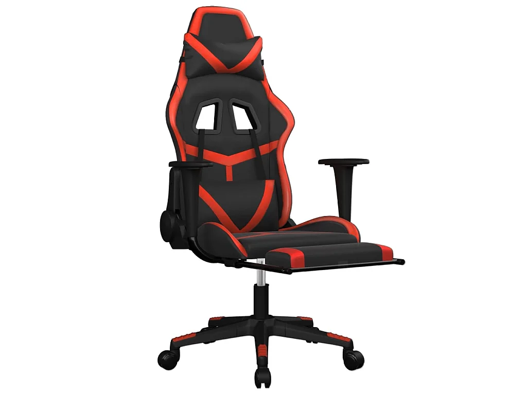 Cadeira gaming massagem + apoio pés couro artif. preto/vermelho PT867680