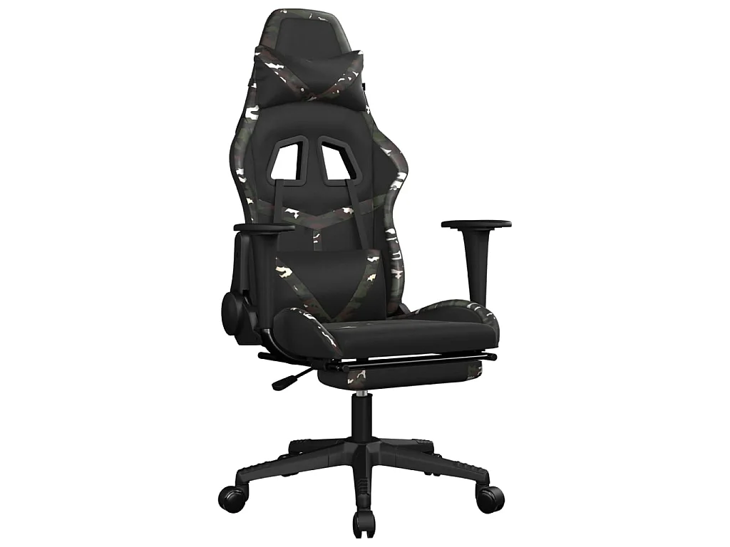 Chaise gaming de massage repose-pied Noir&Camouflage Similicuir SEF61529