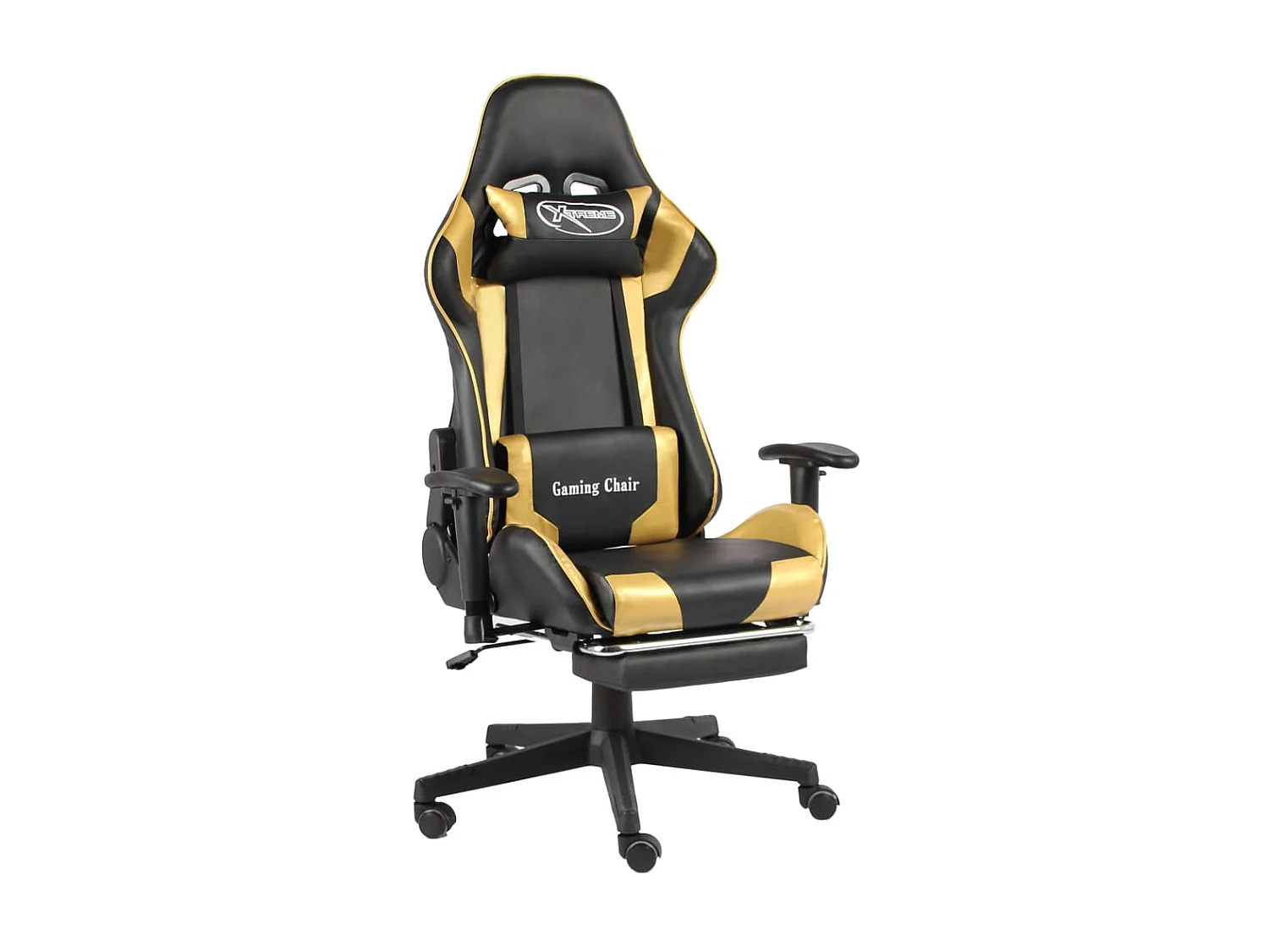 Cadeira de gaming giratória com apoio de pés PVC dourado PT518086
