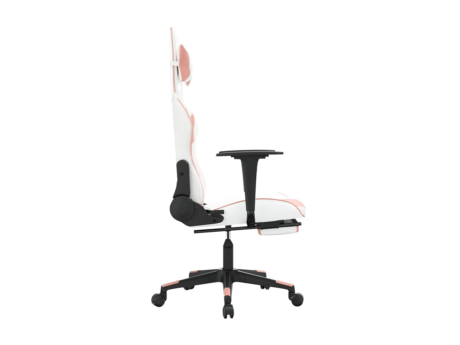 Cadeira gaming com apoio p/ pés couro artificial branco e rosa PT759865