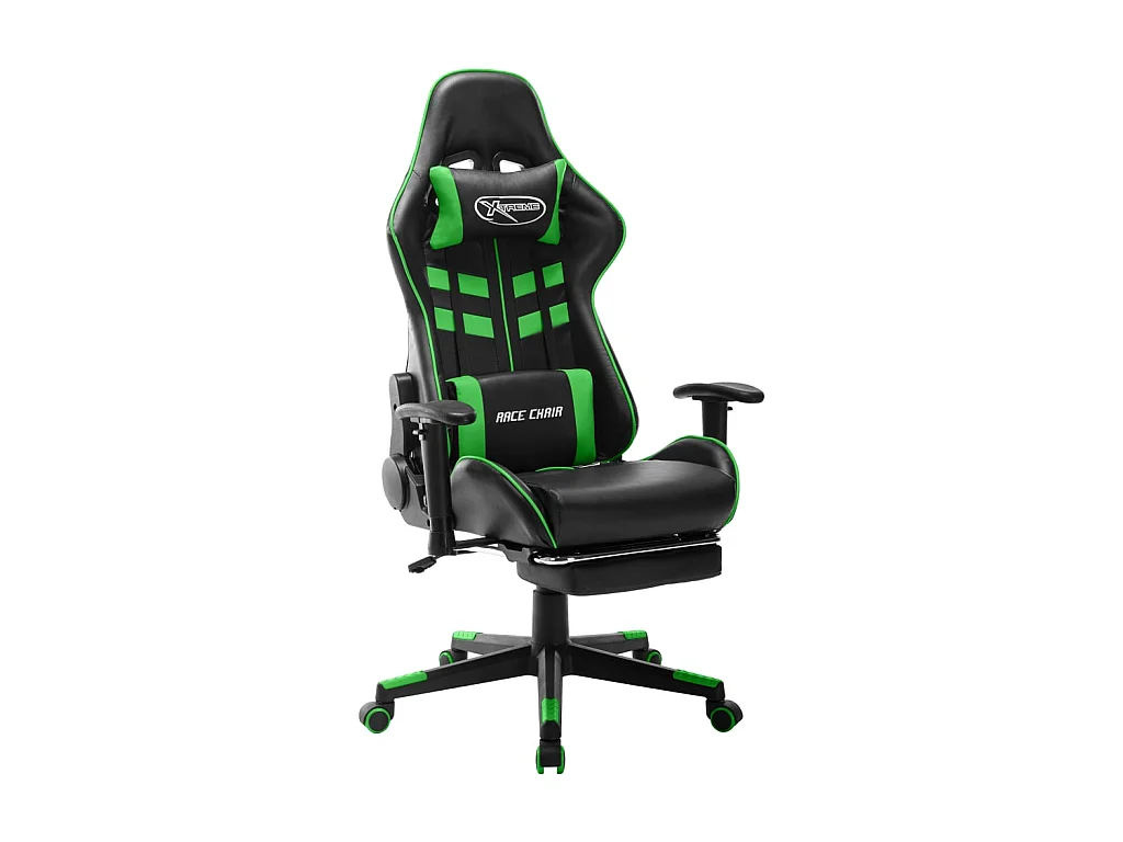Cadeira de gaming c/ apoio de pés couro artificial preto/verde PT778546