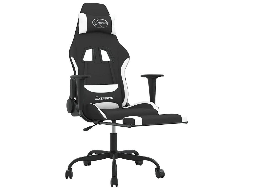 Chaise gaming avec repose-pied Noir et blanc Tissu SEF75781