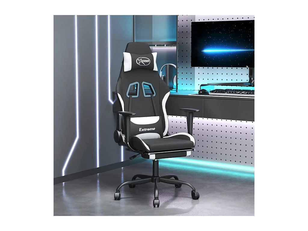 Chaise gaming avec repose-pied Noir et blanc Tissu SEF75781