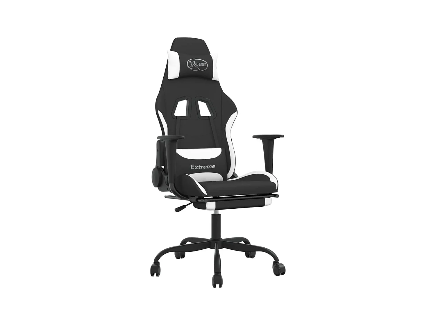 Chaise gaming avec repose-pied Noir et blanc Tissu SEF75781