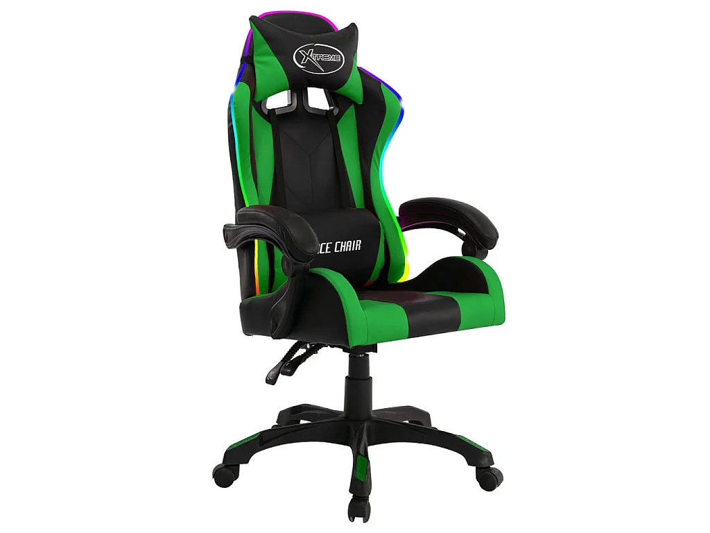 Chaise gaming vidéo avec LED RVB Vert et noir Similicuir -ASAF80279