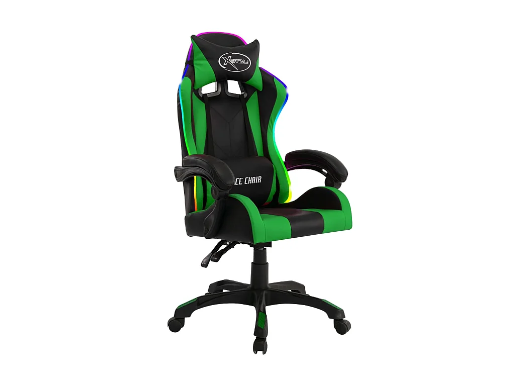 Chaise gaming vidéo avec LED RVB Vert et noir Similicuir -ASAF80279