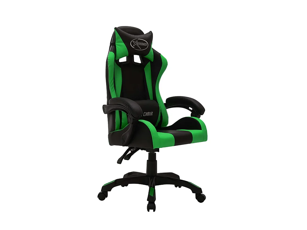 Chaise gaming vidéo avec LED RVB Vert et noir Similicuir -ASAF80279