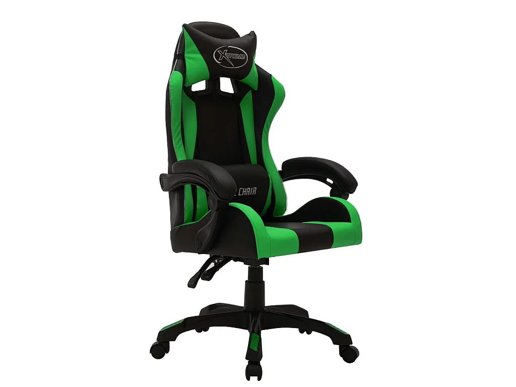 Chaise gaming vidéo avec LED RVB Vert et noir Similicuir -ASAF80279