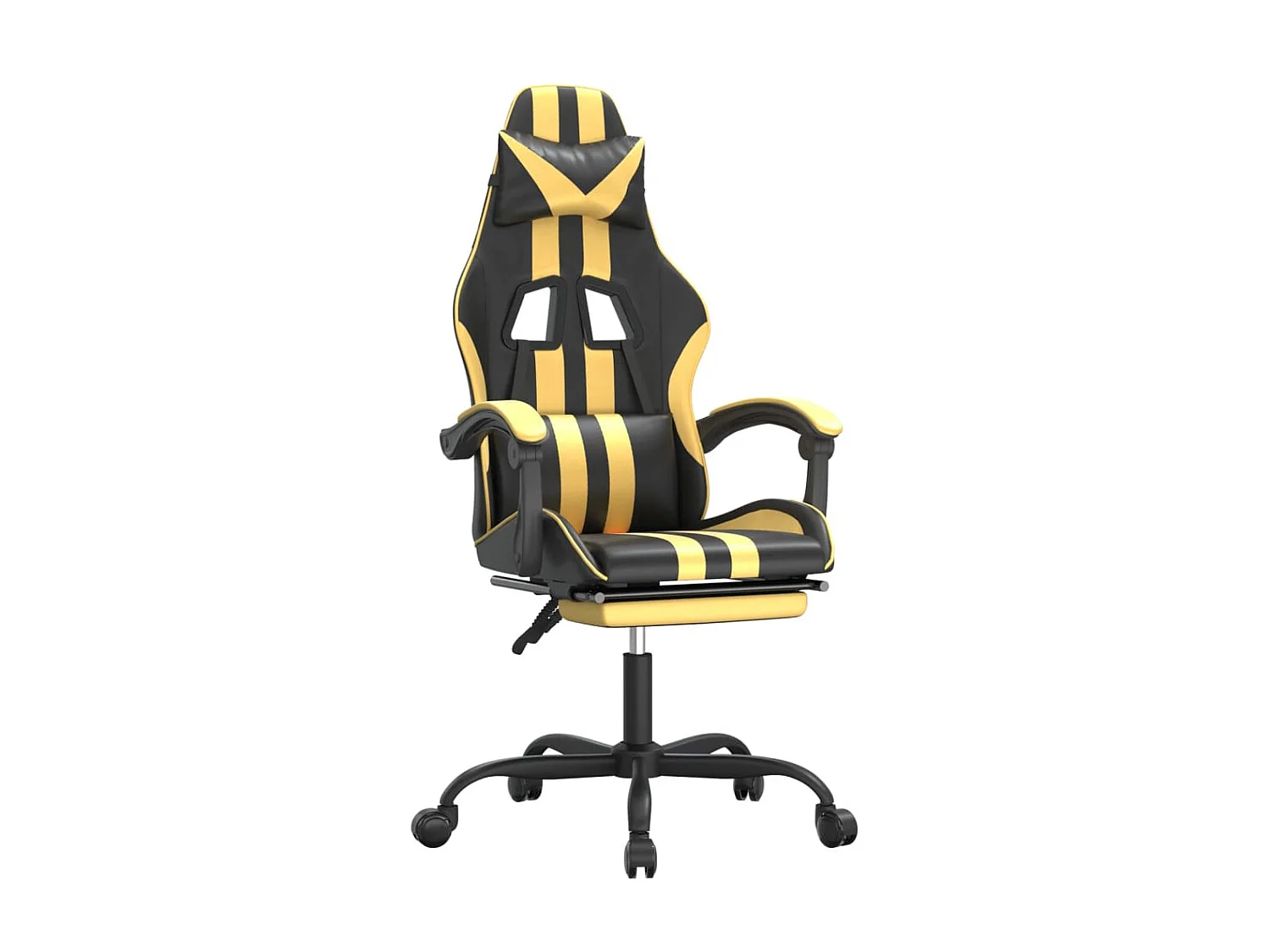 Chaise gaming avec repose-pied Noir et doré Similicuir SEF26150