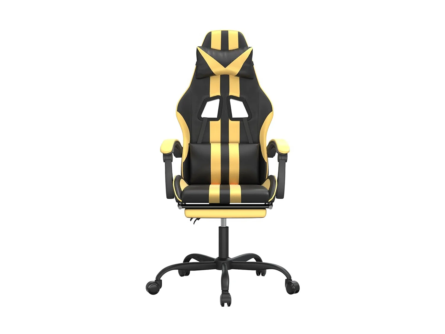 Chaise gaming avec repose-pied Noir et doré Similicuir SEF26150