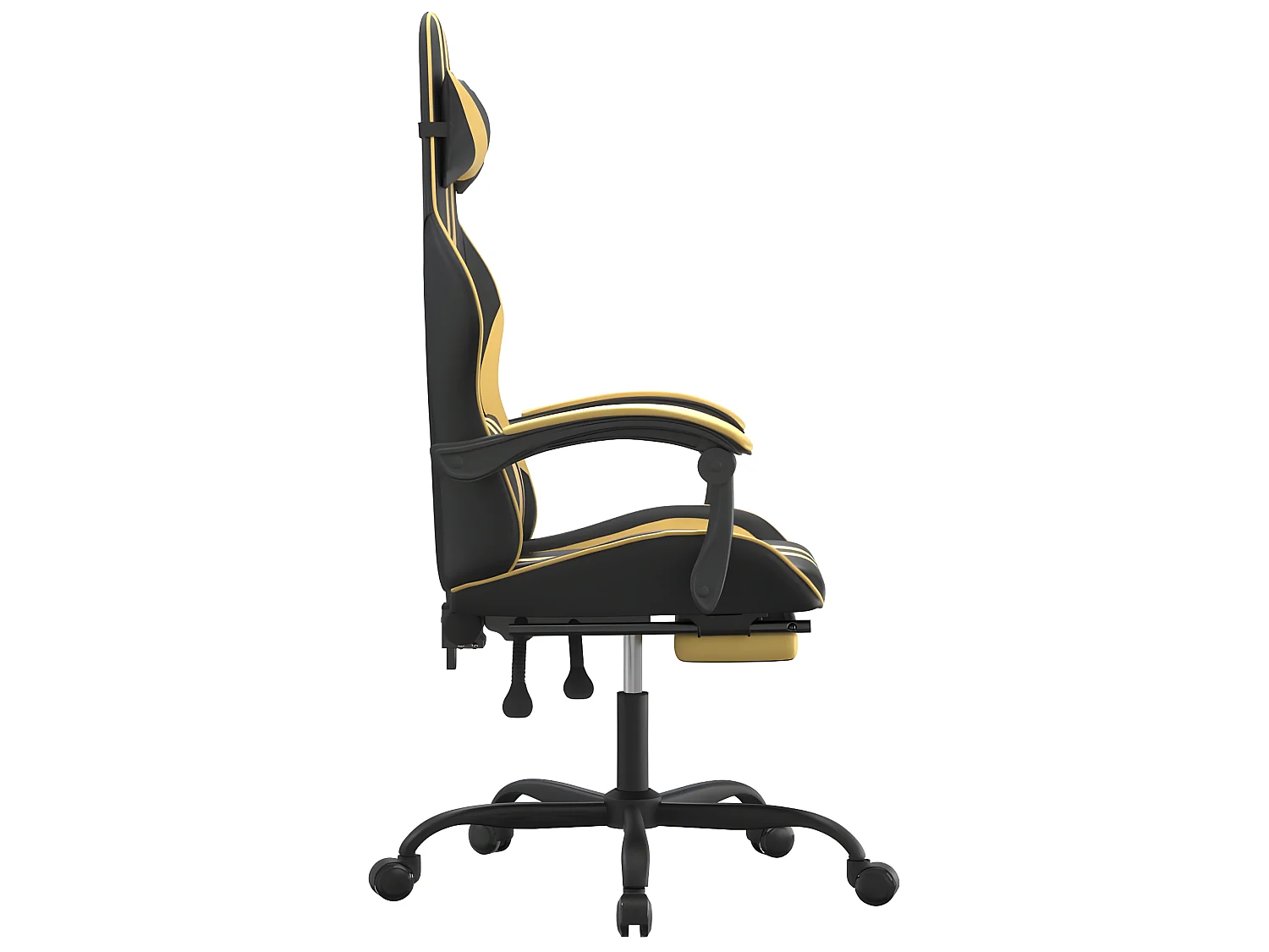 Chaise gaming avec repose-pied Noir et doré Similicuir SEF26150