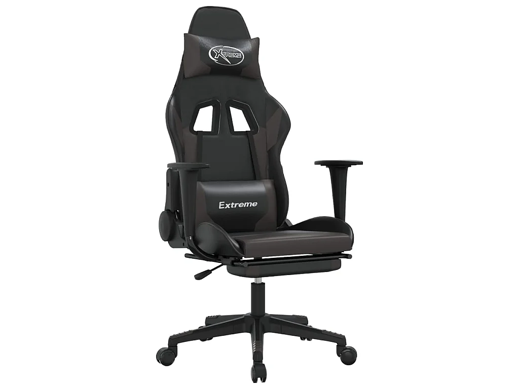 Massage gamestoel met voetensteun kunstleer zwart en grijs NL879577