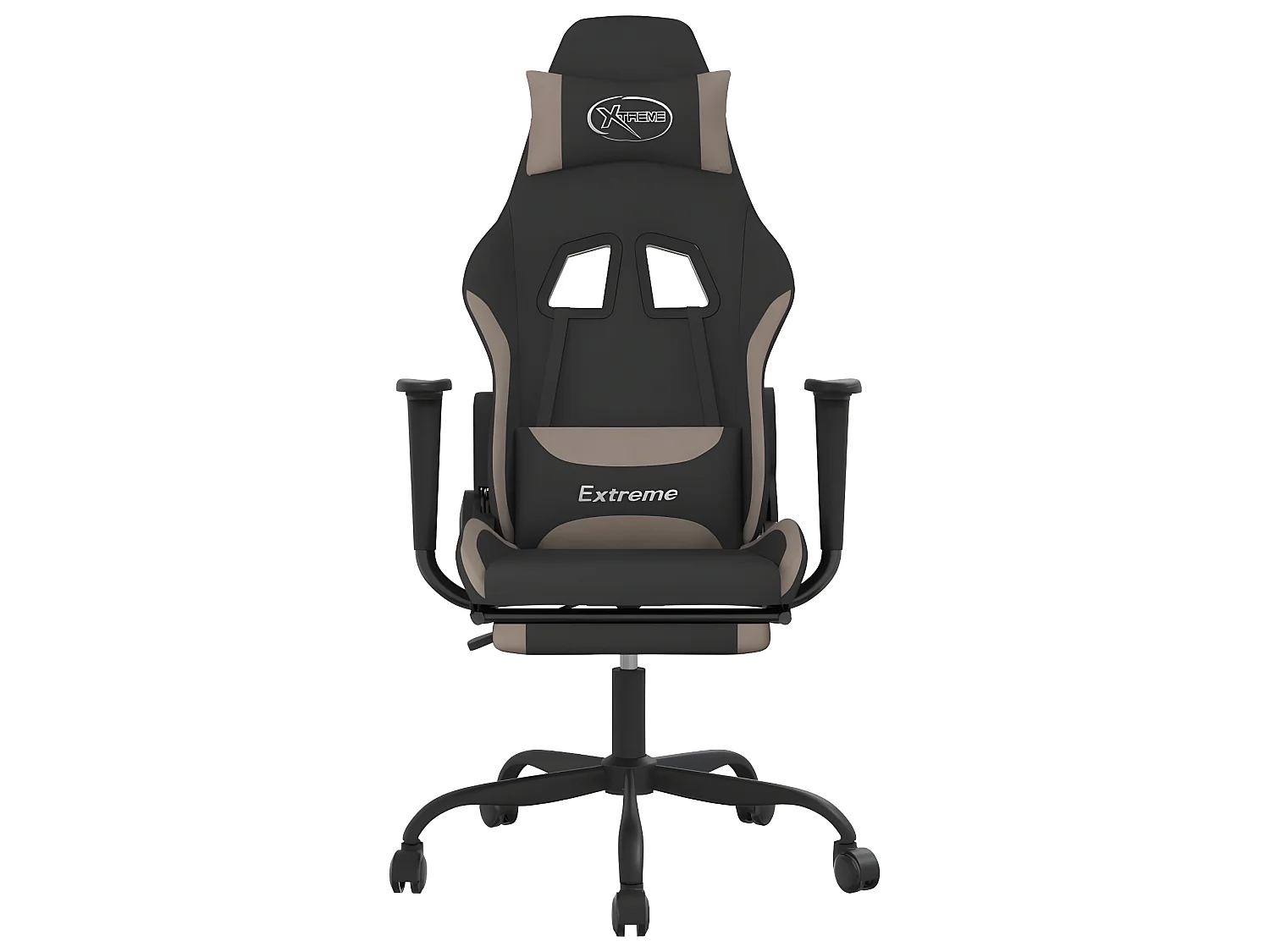 Chaise gaming avec repose-pied Noir et taupe Tissu SEF48779