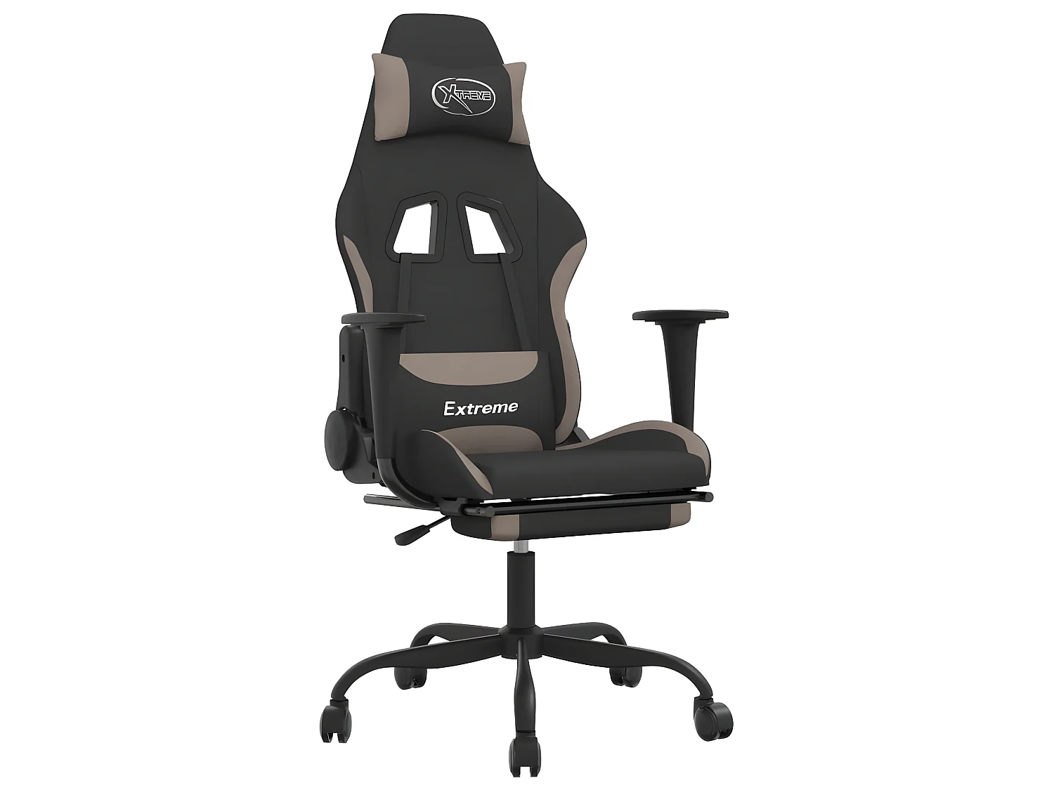 Silla gaming con reposapiés tela negro y gris taupe ES45364