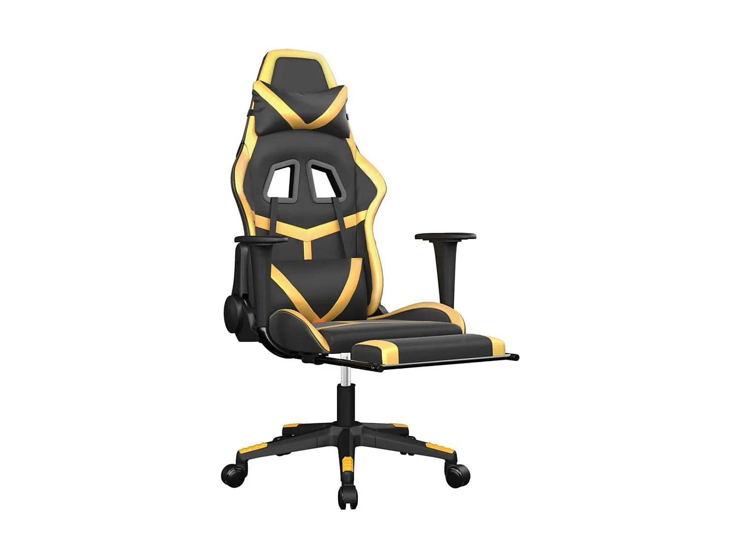 Silla gaming masaje y reposapiés cuero sintético negro dorado ES88624