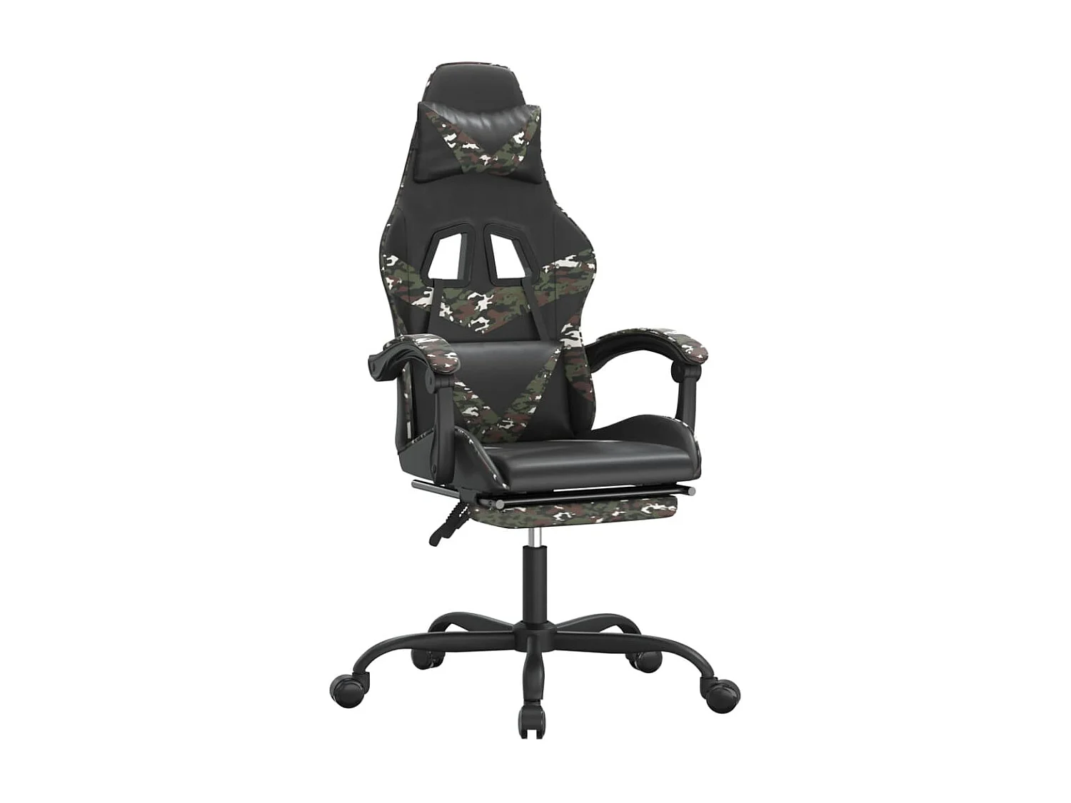 Cadeira gaming c/ apoio pés couro artificial preto e camuflado PT954534