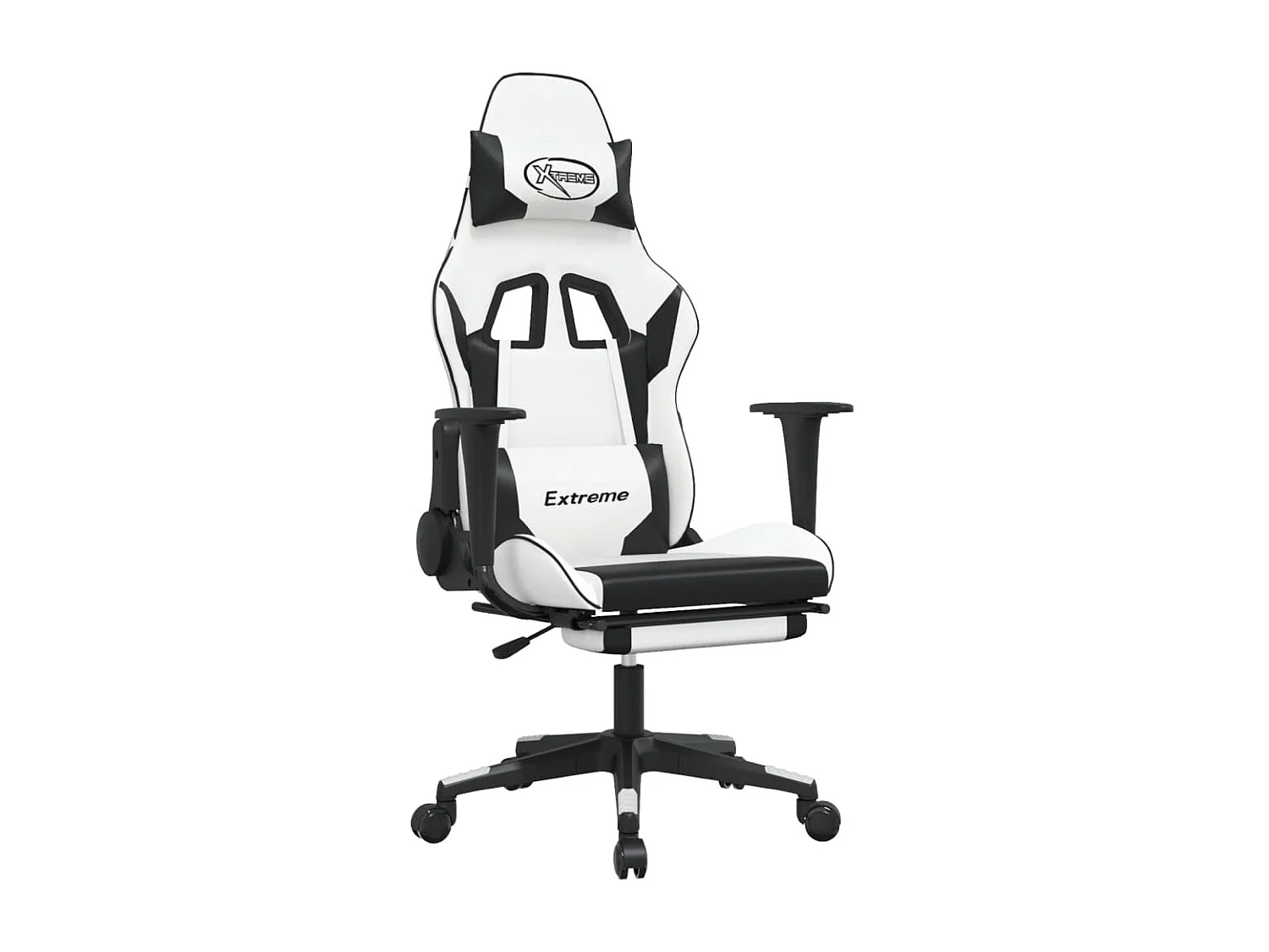 Cadeira gaming c/ apoio p/ pés couro artificial preto e branco PT127020