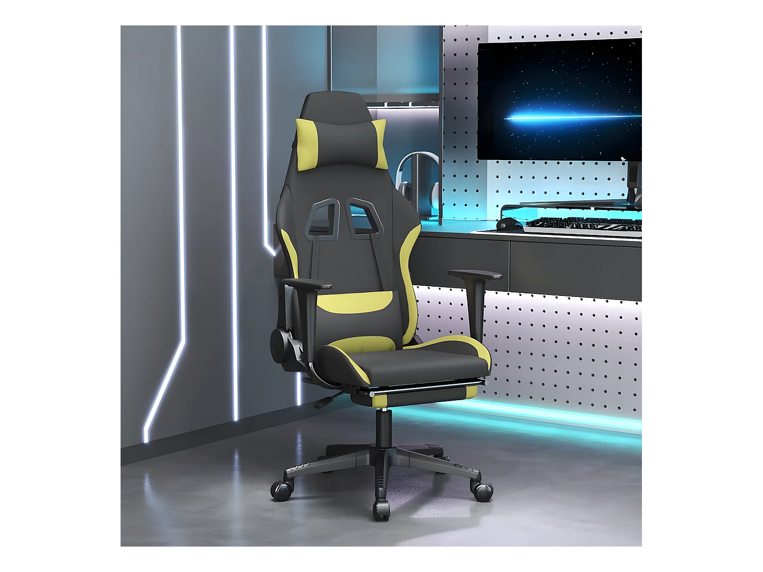 Chaise gaming avec repose-pied Noir et vert clair SEF34869