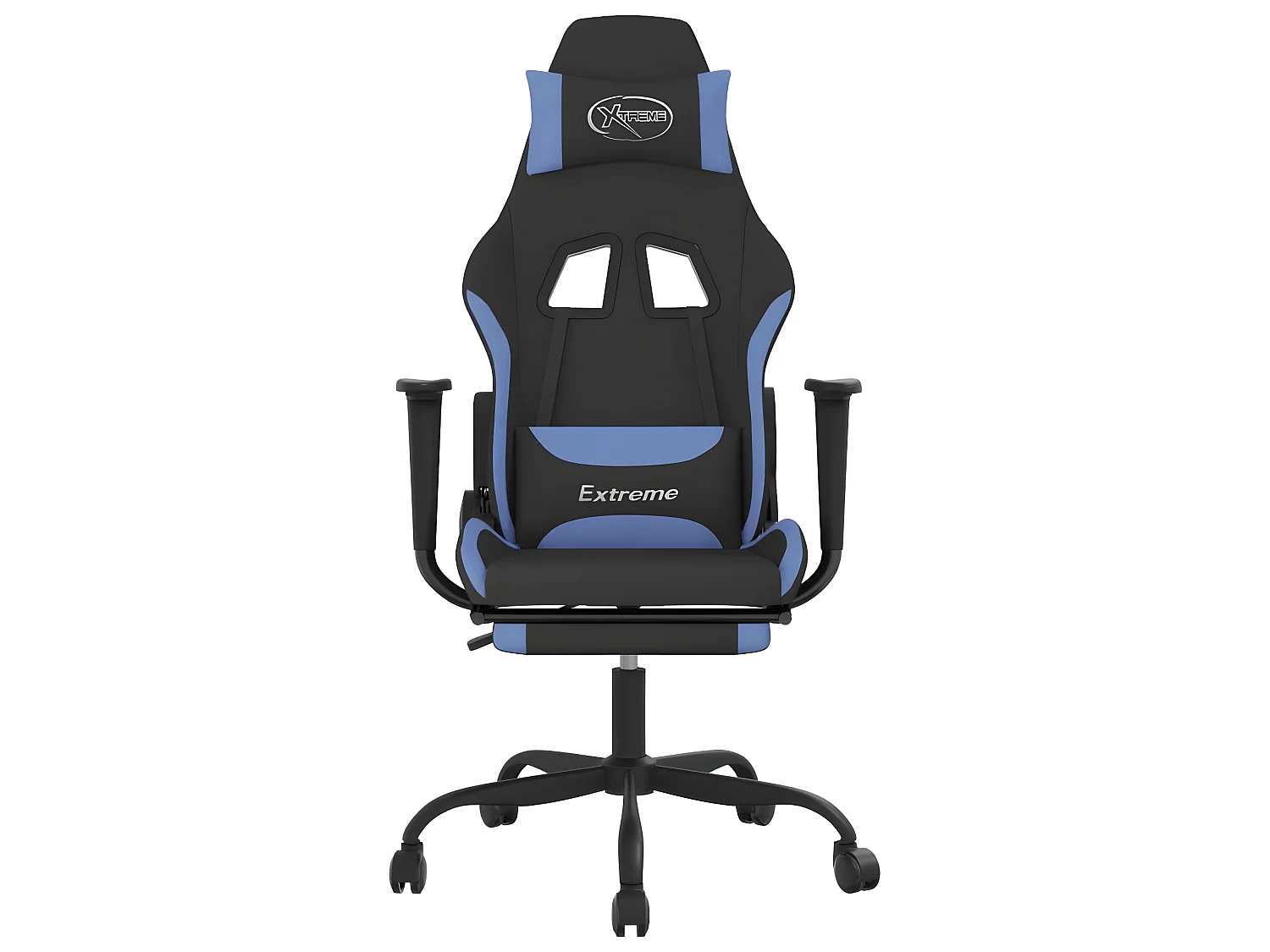 Gamestoel met voetensteun stof zwart en blauw NL111124