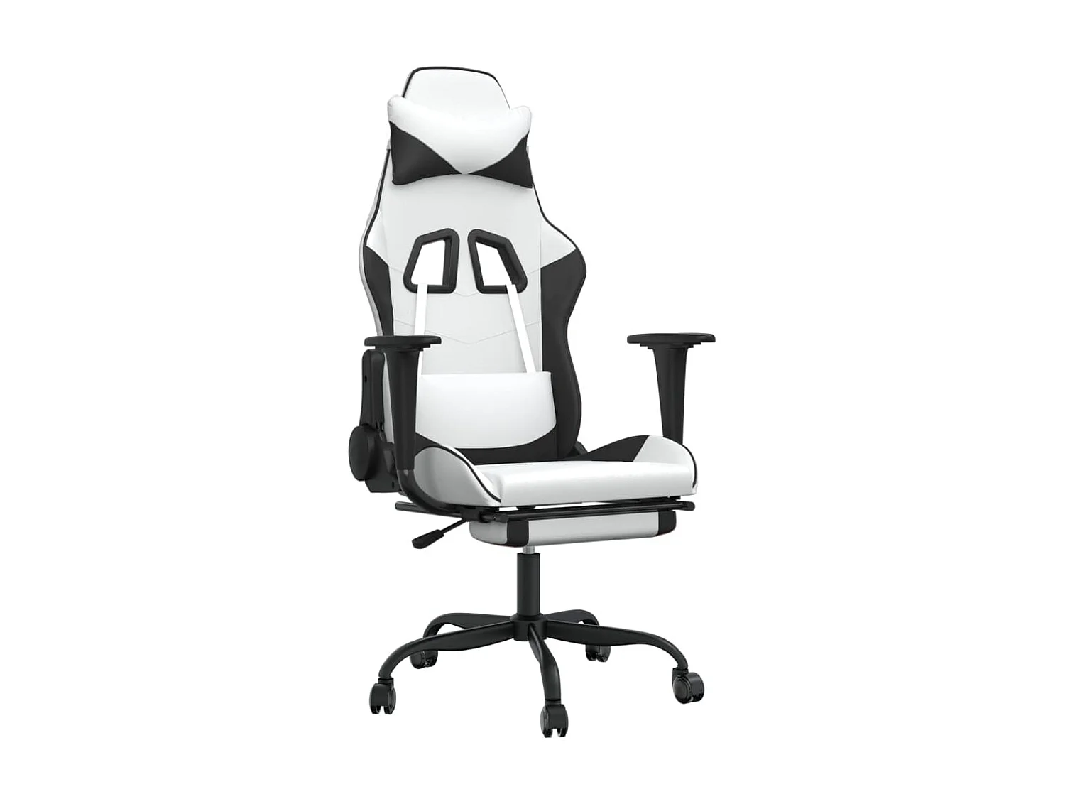 Chaise gaming avec repose-pied Blanc et noir Similicuir SEF21071