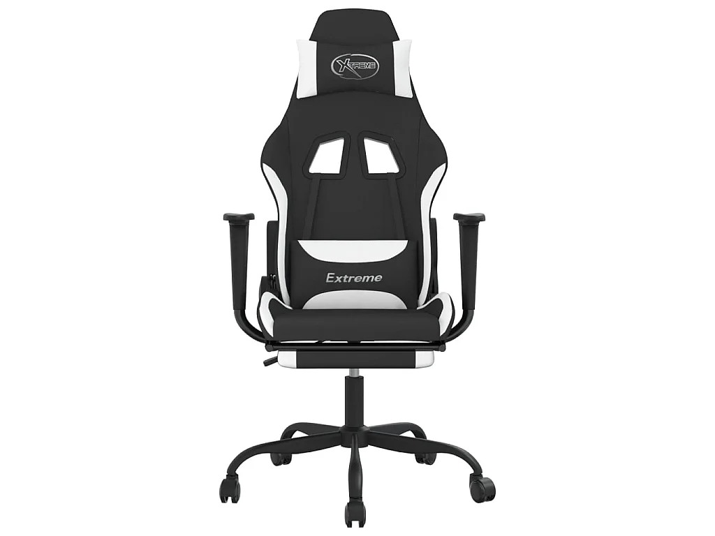 Chaise gaming avec repose-pied Noir et blanc Tissu SEF51884