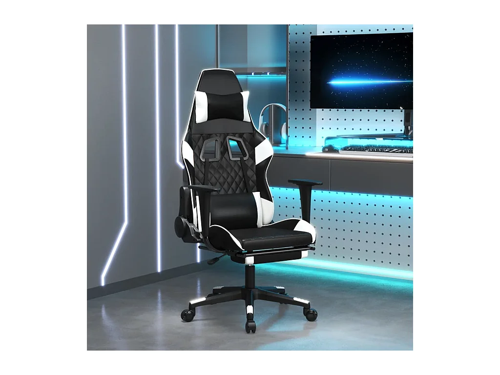 Chaise gaming avec repose-pied Noir&Blanc Similicuir SEF19786