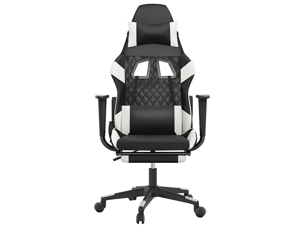 Cadeira gaming massagens c/ apoio pés couro artif. preto/branco PT715894