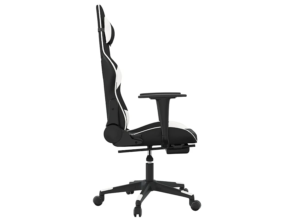 Cadeira gaming massagens c/ apoio pés couro artif. preto/branco PT715894