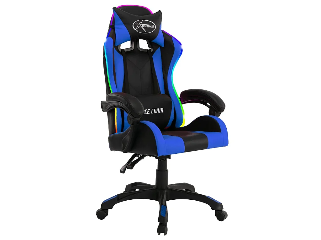 Chaise gaming vidéo avec LED RVB Bleu et noir Similicuir -ASAF45897