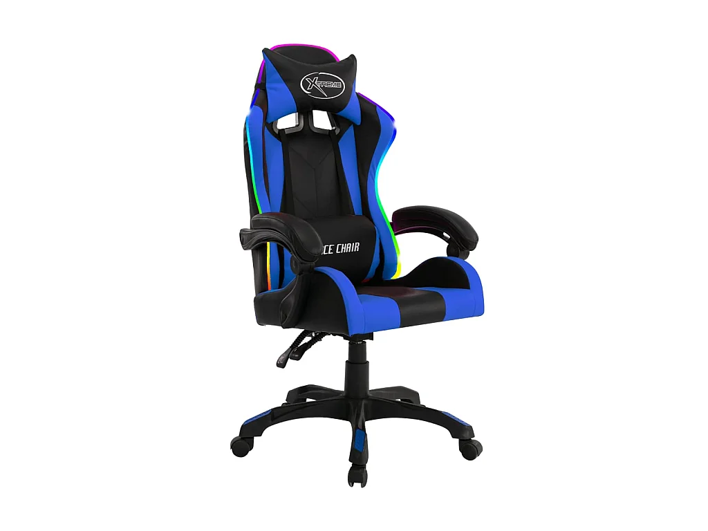 Chaise gaming vidéo avec LED RVB Bleu et noir Similicuir -ASAF45897