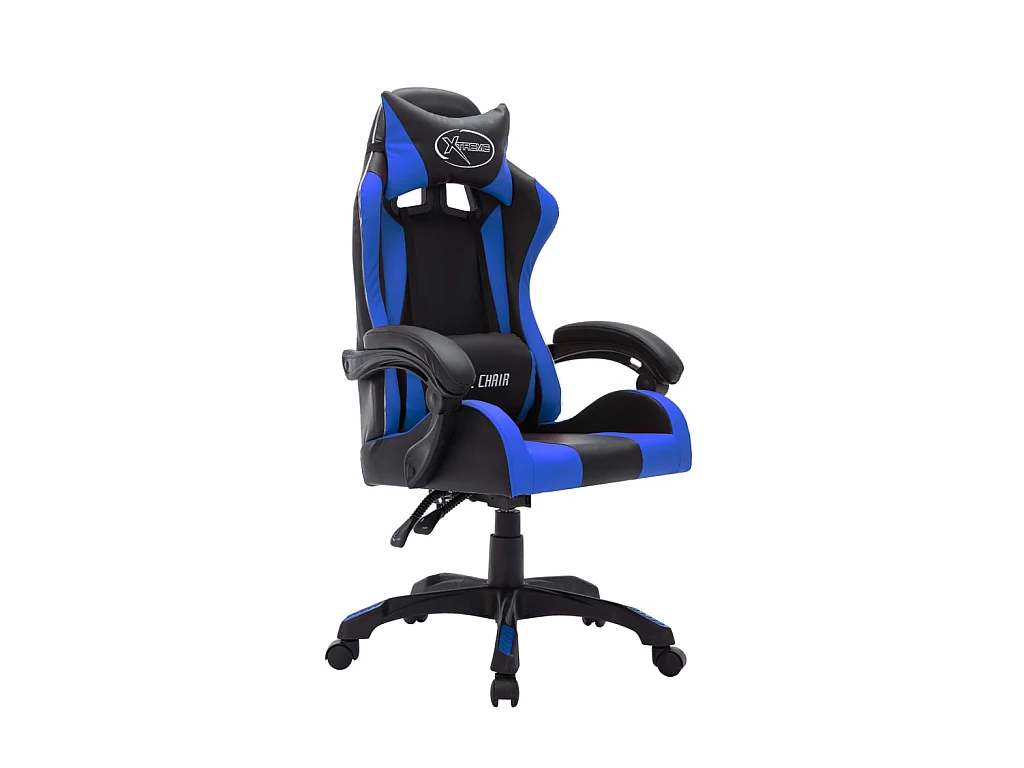 Chaise gaming vidéo avec LED RVB Bleu et noir Similicuir -ASAF45897