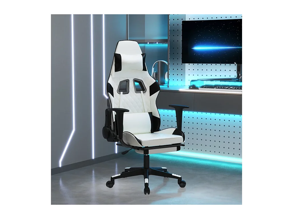 Chaise gaming avec repose-pied Blanc et noir Similicuir SEF83714