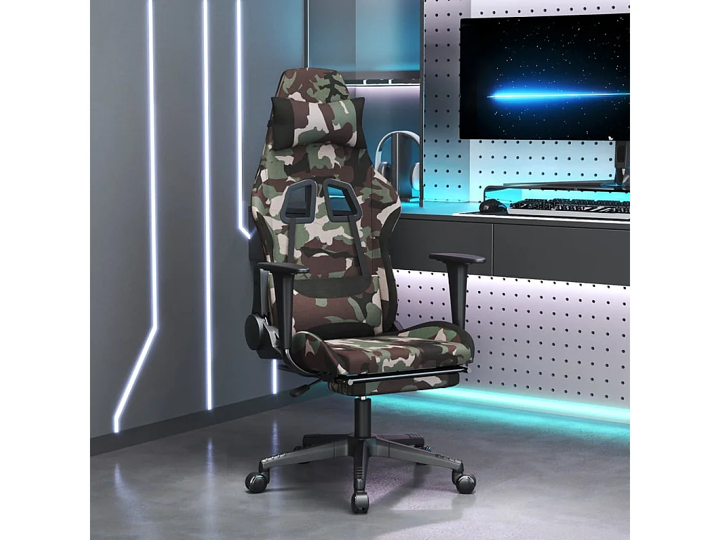Silla gaming con reposapiés tela negro y camuflaje ES77288