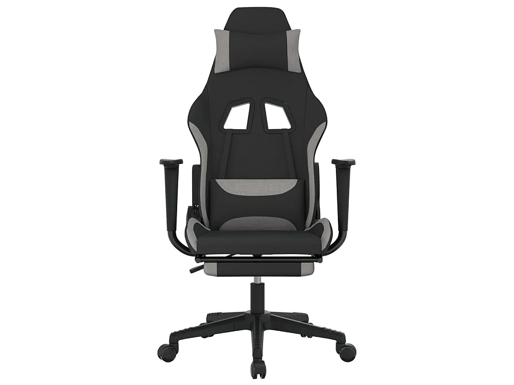 Gamestoel met voetensteun stof zwart en lichtgrijs NL576552