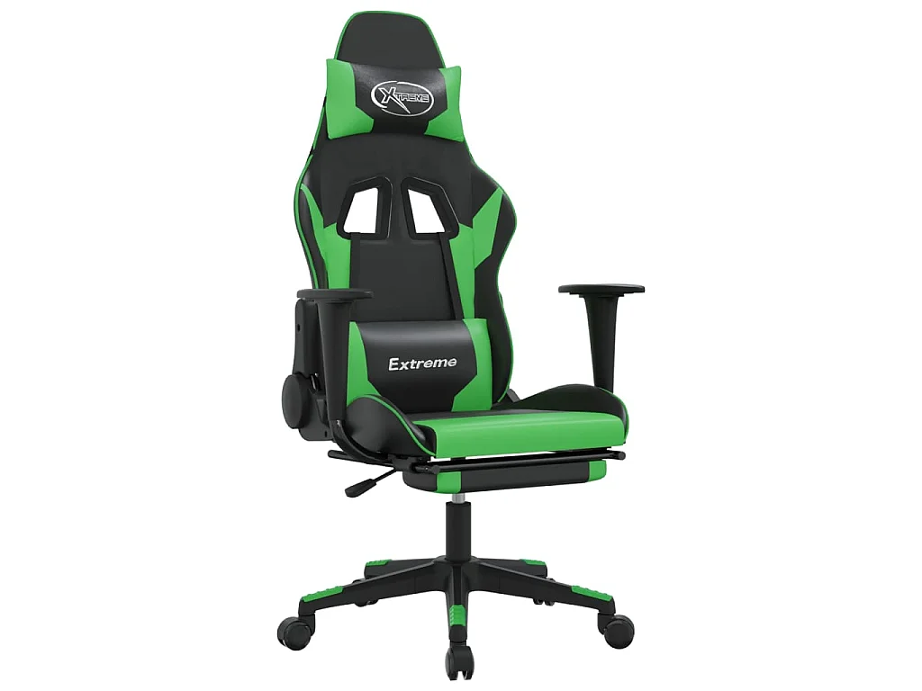 Cadeira gaming massagens c/ apoio pés couro artif. preto/verde PT511391
