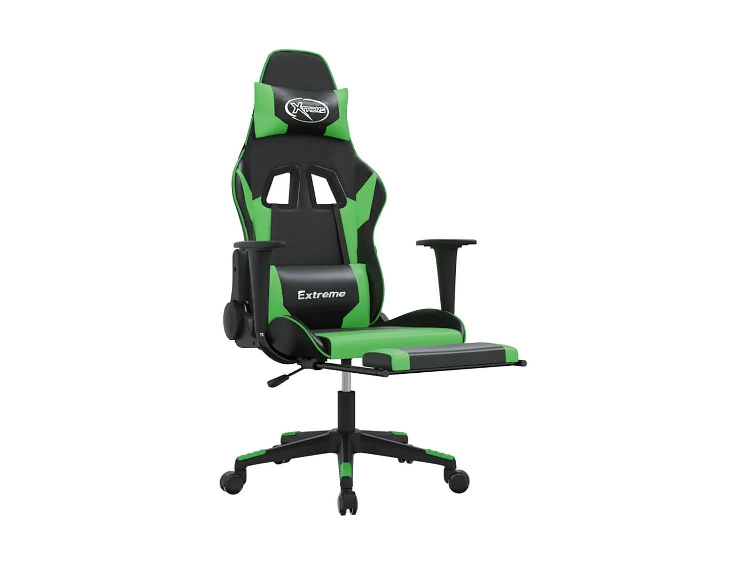 Cadeira gaming massagens c/ apoio pés couro artif. preto/verde PT511391