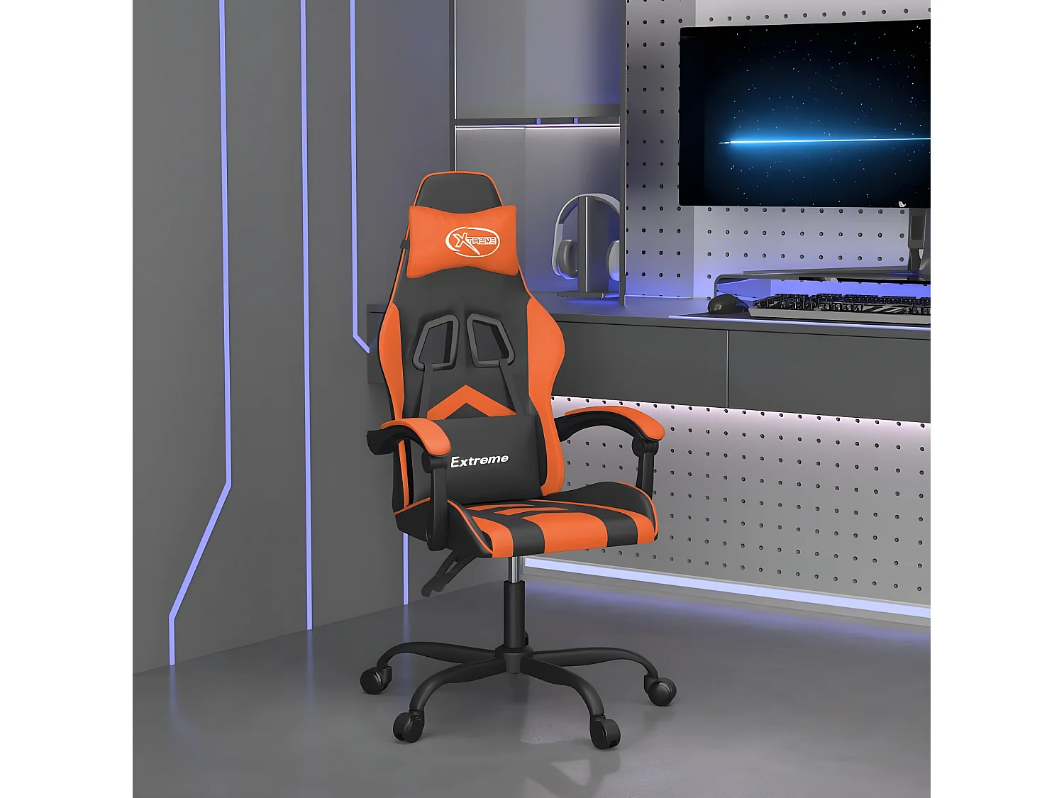Silla gaming giratoria cuero sintético negro y naranja ES93606