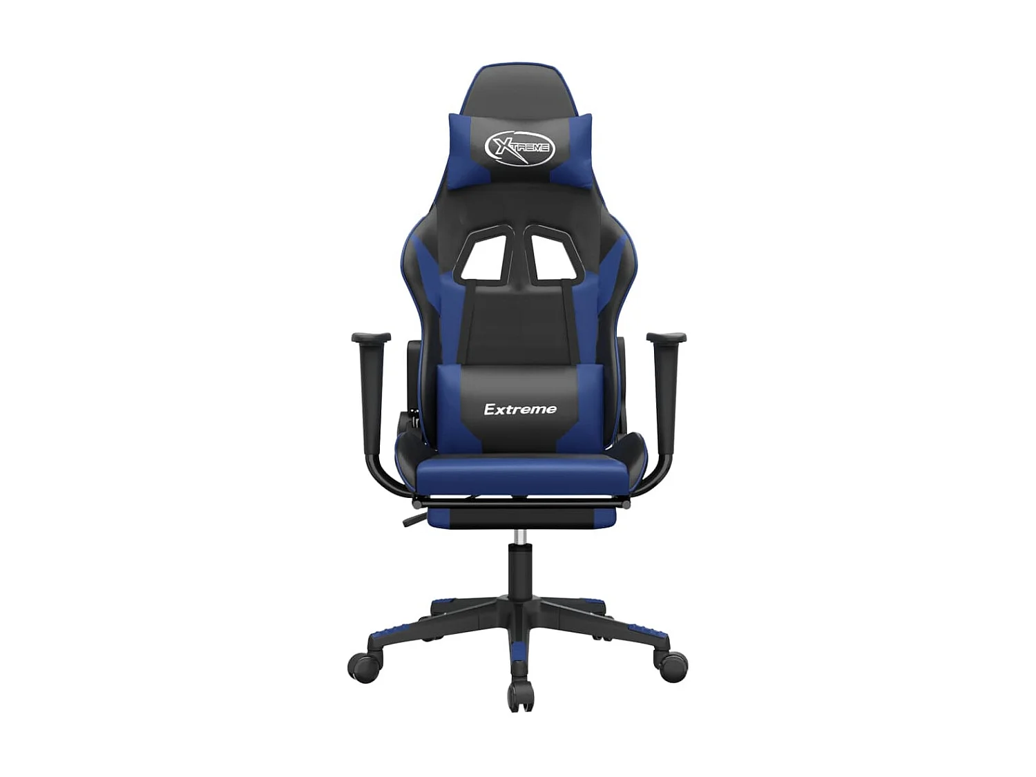 Cadeira gaming massagens c/ apoio pés couro artif. preto/azul PT773596