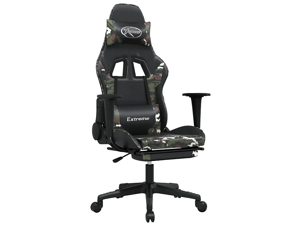 Cadeira gaming massagens apoio pés couro artif preto/camuflagem PT345940